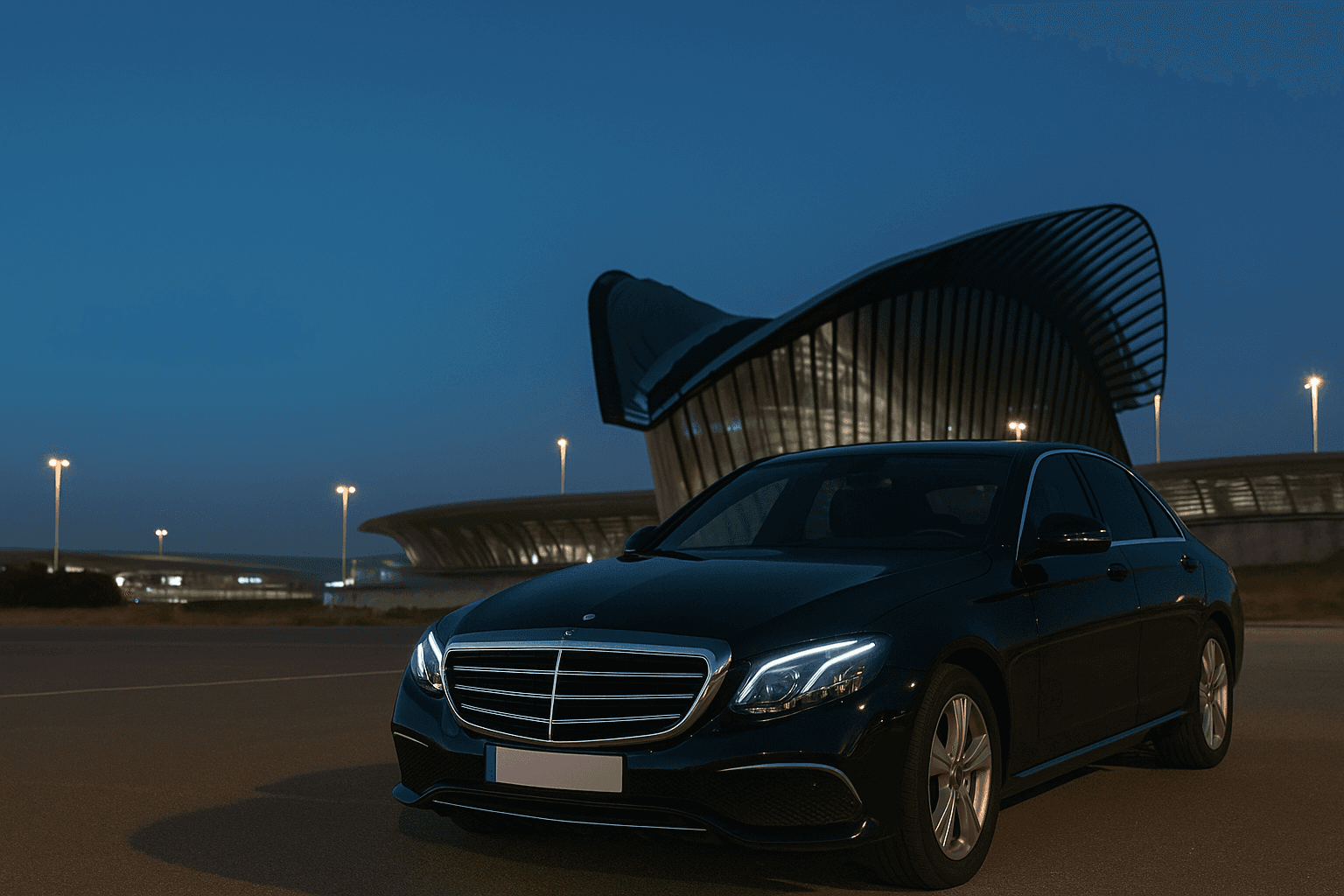 Taxi premium stationné devant la gare de Lyon-Saint-Exupéry